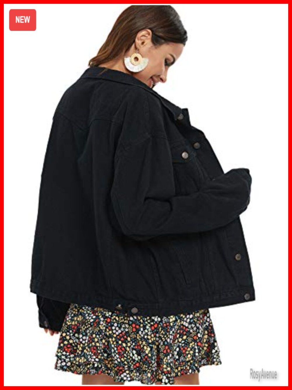 Oversized Denim Jacket Button Front 4 Pocket Long Sleeve 100% Cotton - Picture 6 of 6